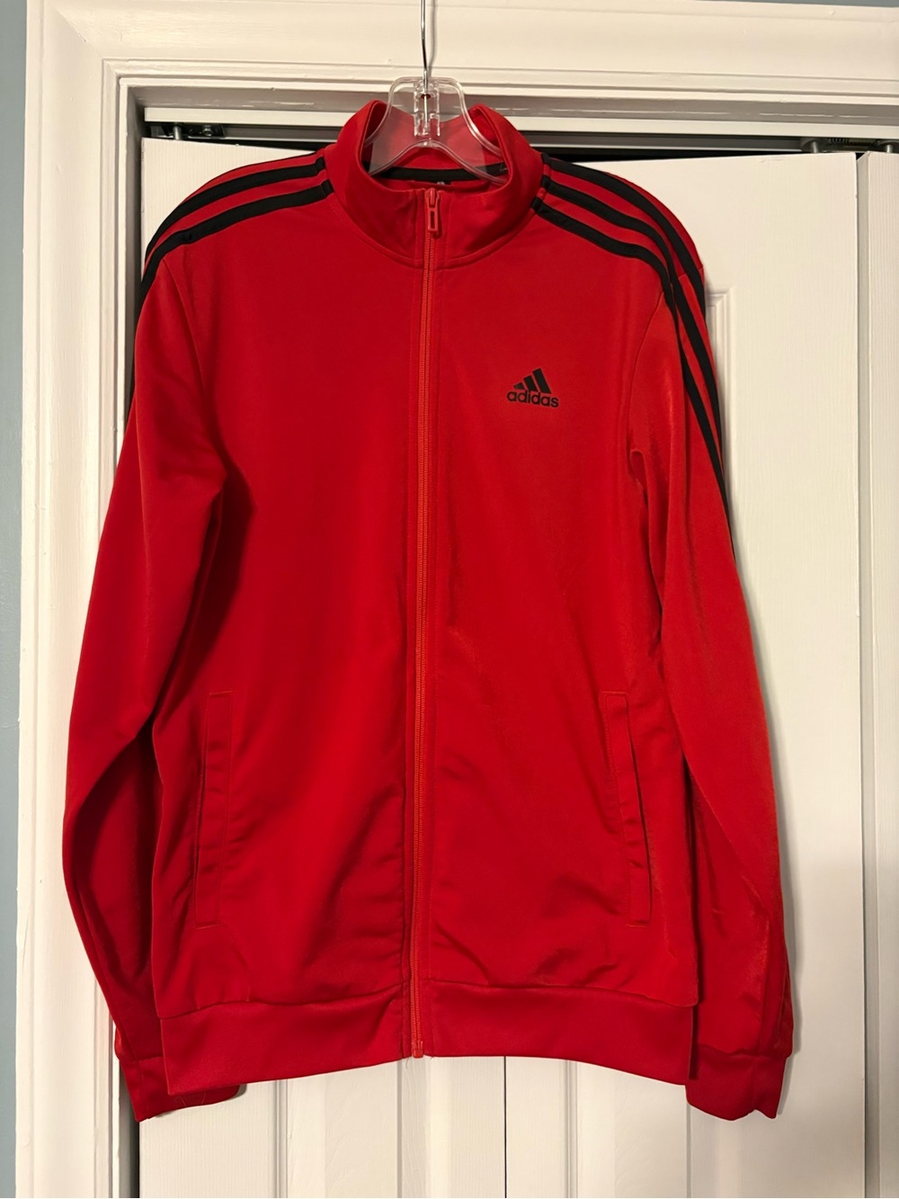 adidas Red Lightweight Track Jacket with Black Stripes